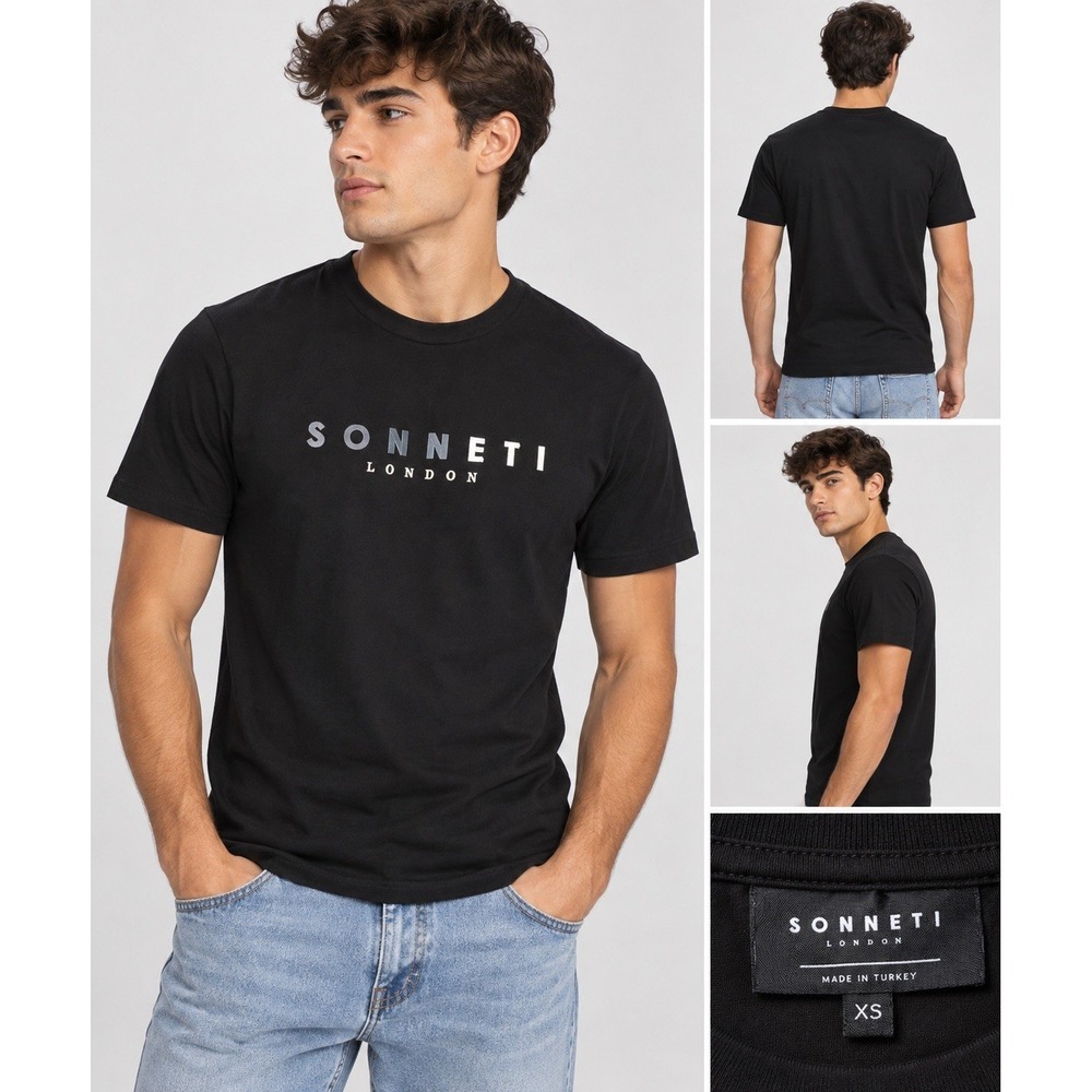Sonneti London T-Shirt Men's XS Black Logo Graphic Short Sleeve Streetwear Tee
